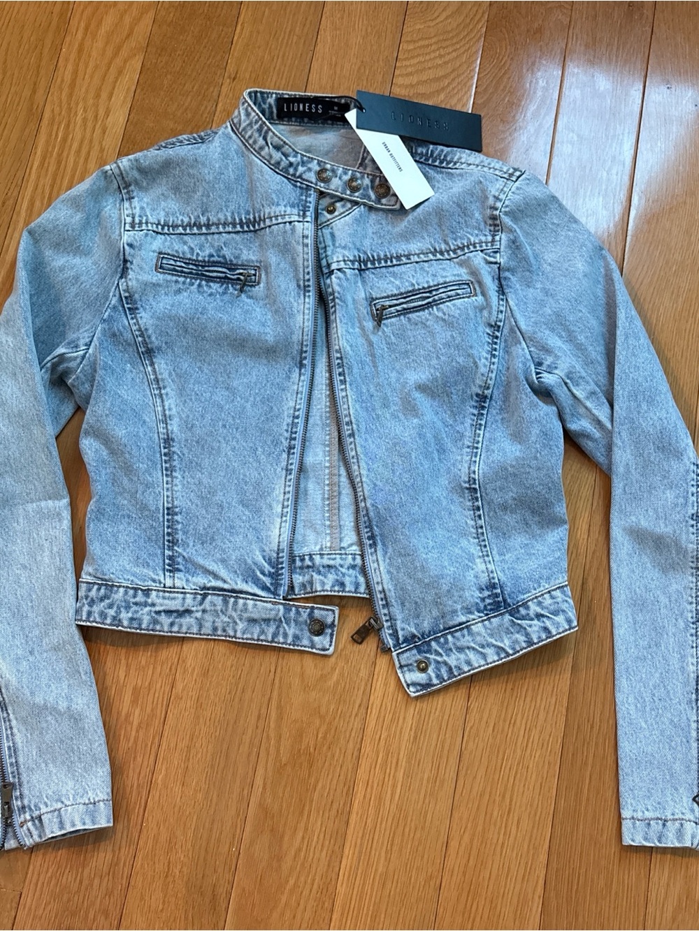 Urban Outfitters Light Blue Washed Denim Jacket with Zip Accents